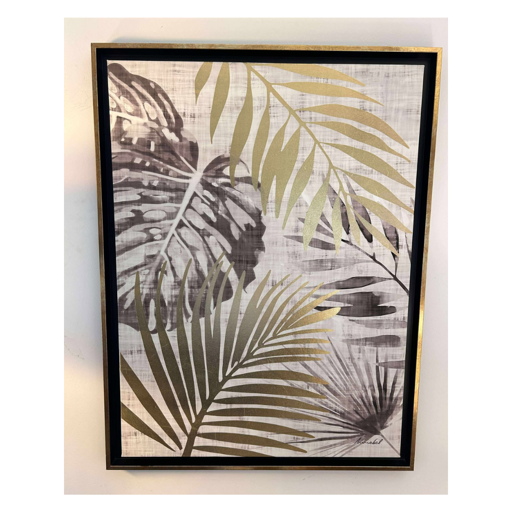 Tableau encadré - Feuilles noir et or